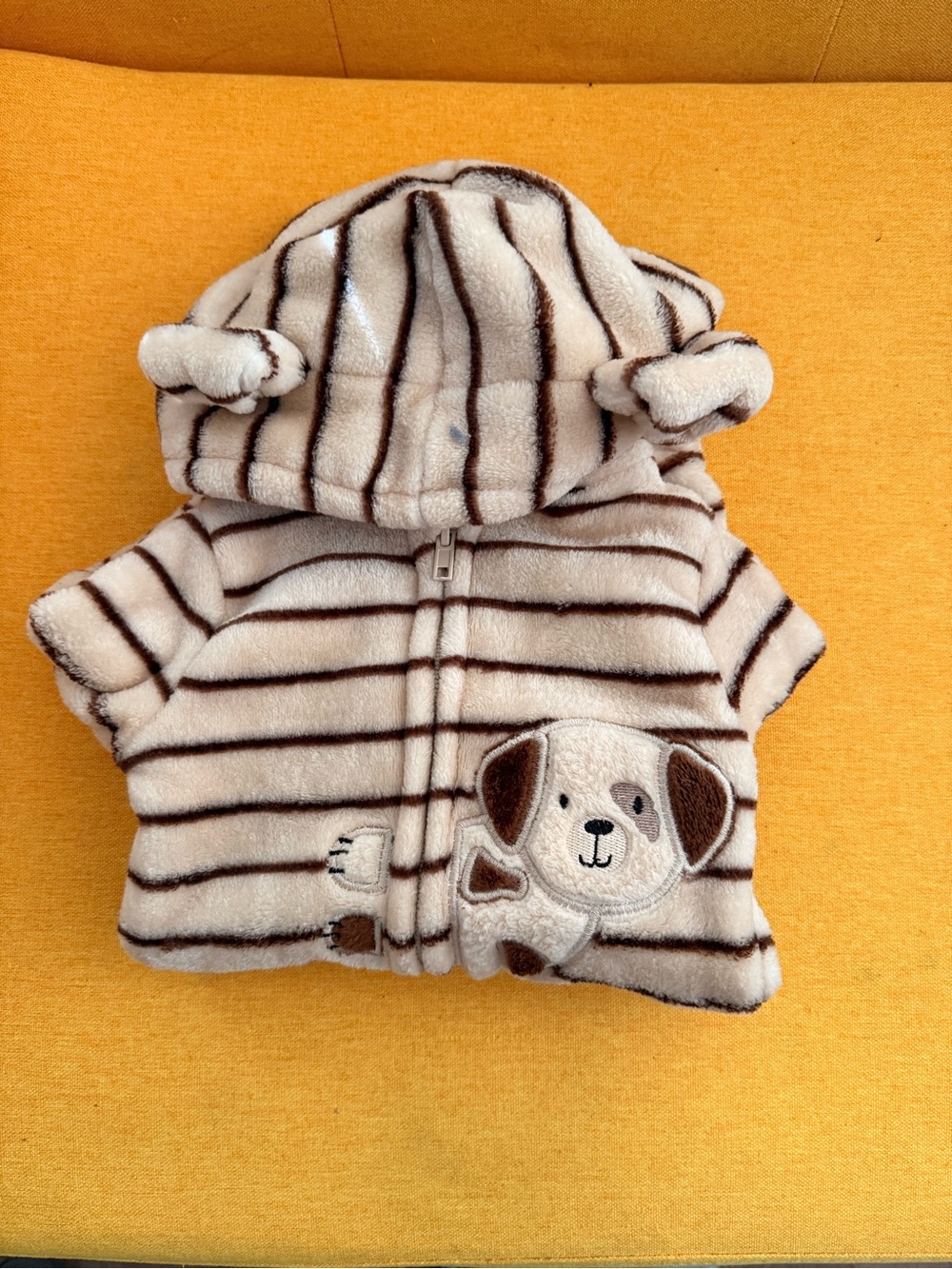Plush Striped Puppy Hooded Kids Toy Jacket - Cream/Brown